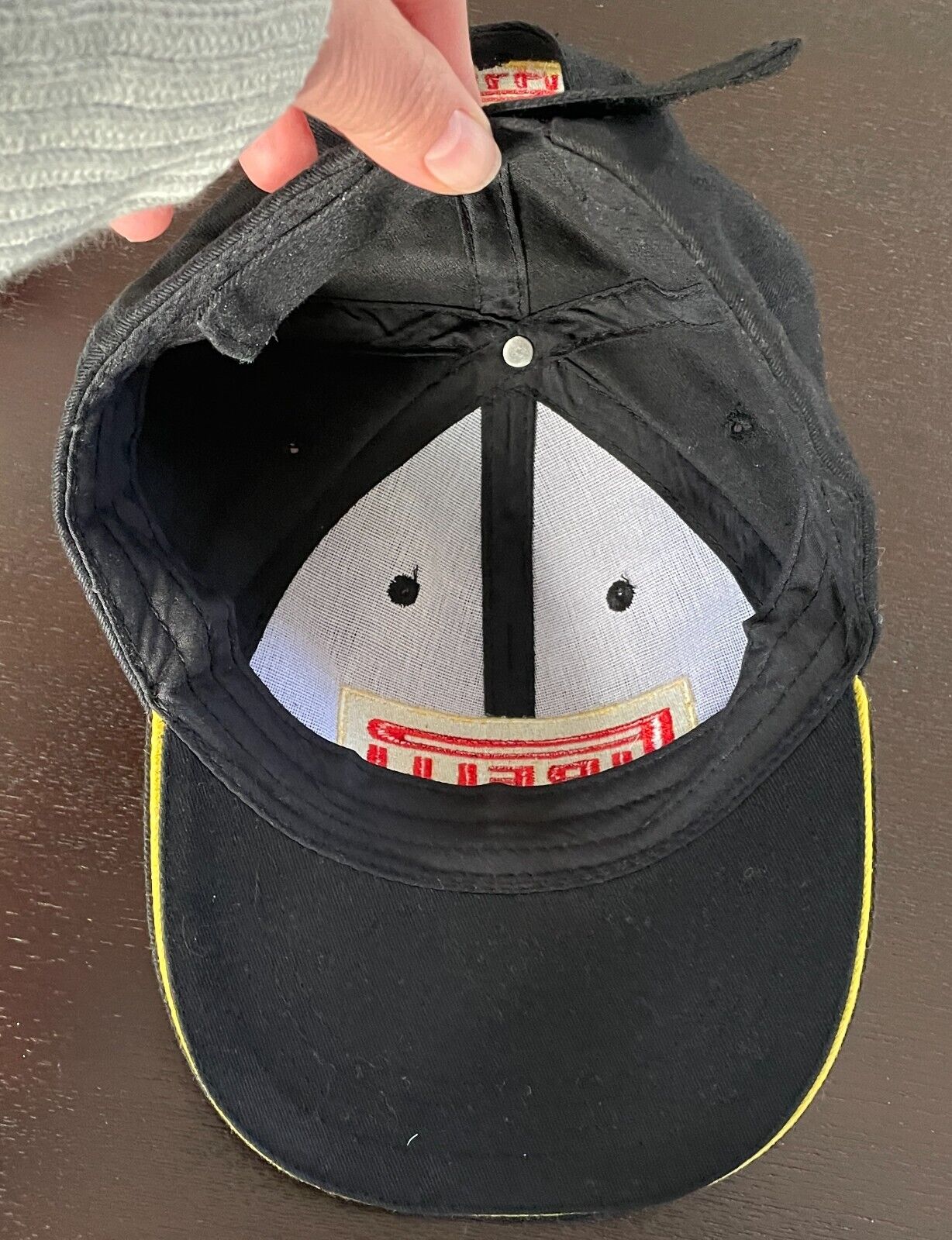 PIRELLI Black Cap Hat Adjustable Unisex Size One Size 6 Panel Yellow & Red Logo