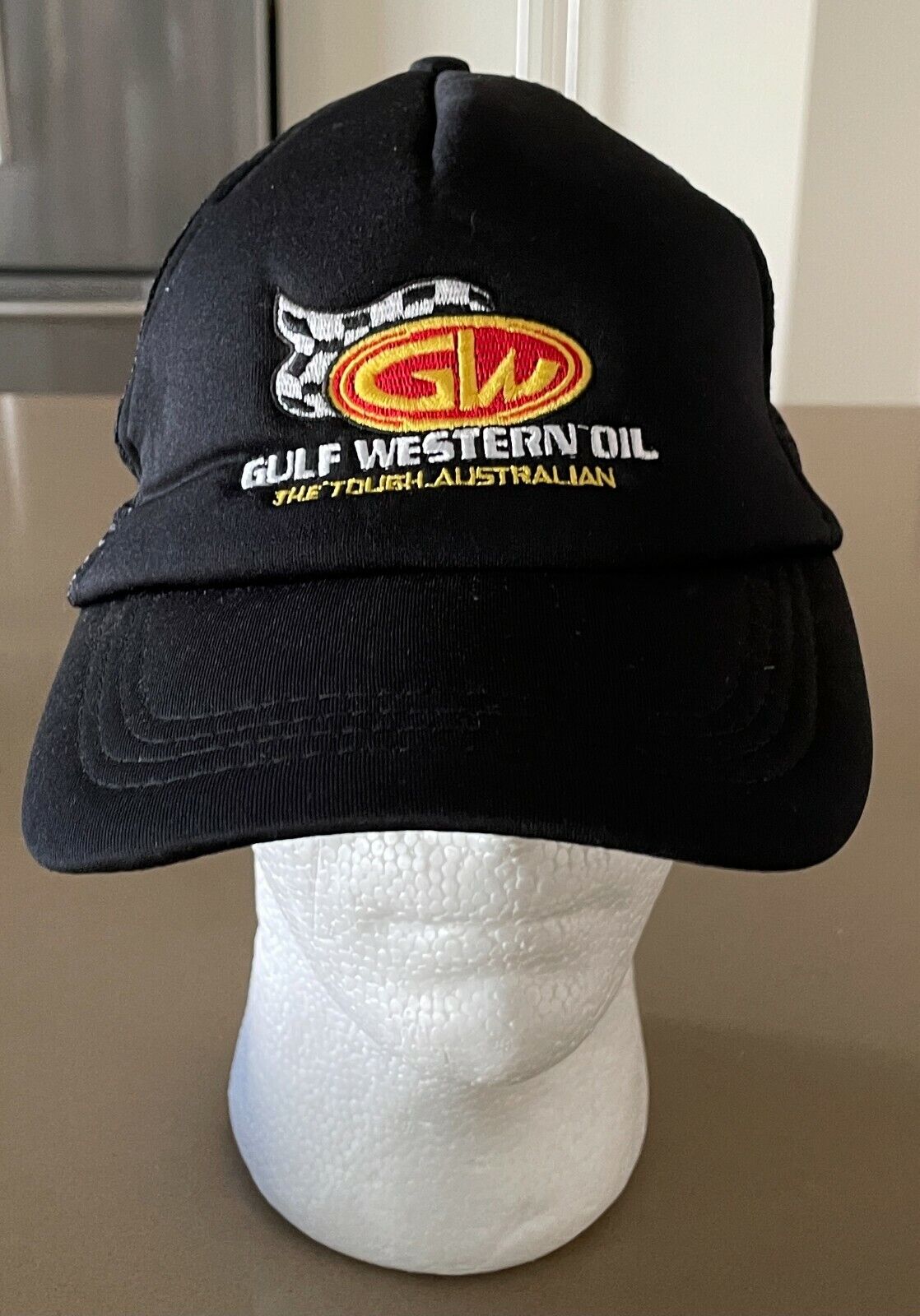 Truckers Hat Black GULF WESTERN OIL Hat Adjustable Mesh Snap Back Cap One Size