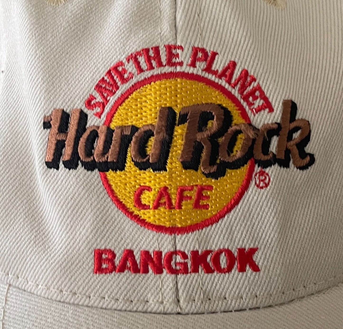 HARD ROCK CAFE BANGKOK Baseball Cap Beige Adjustable One Size Plastic Clip Hat