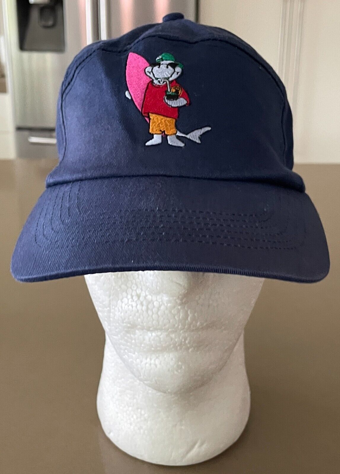 Shark and Surf Board Navy Blue Snap Back Cap with Embroidered  Novelty Size 56cm