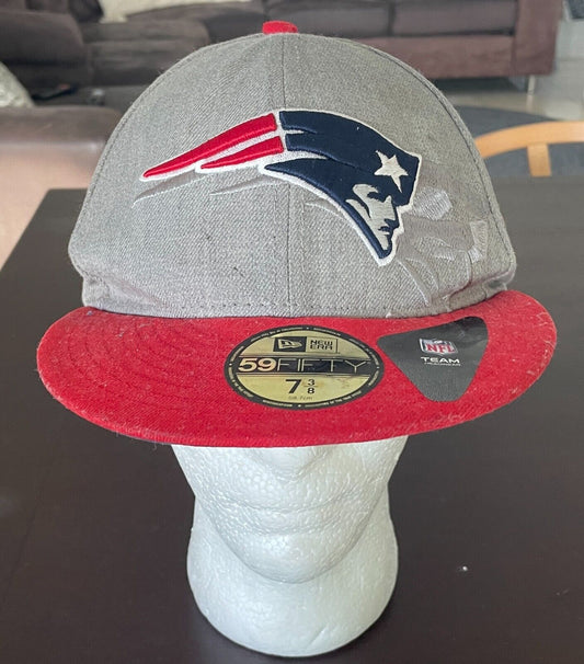 Fan Cap NEW ENGLAND PATRIOTS NFL Grey & Red 59FIFTY Fitted Cap Size 7 3/8/58.7cm
