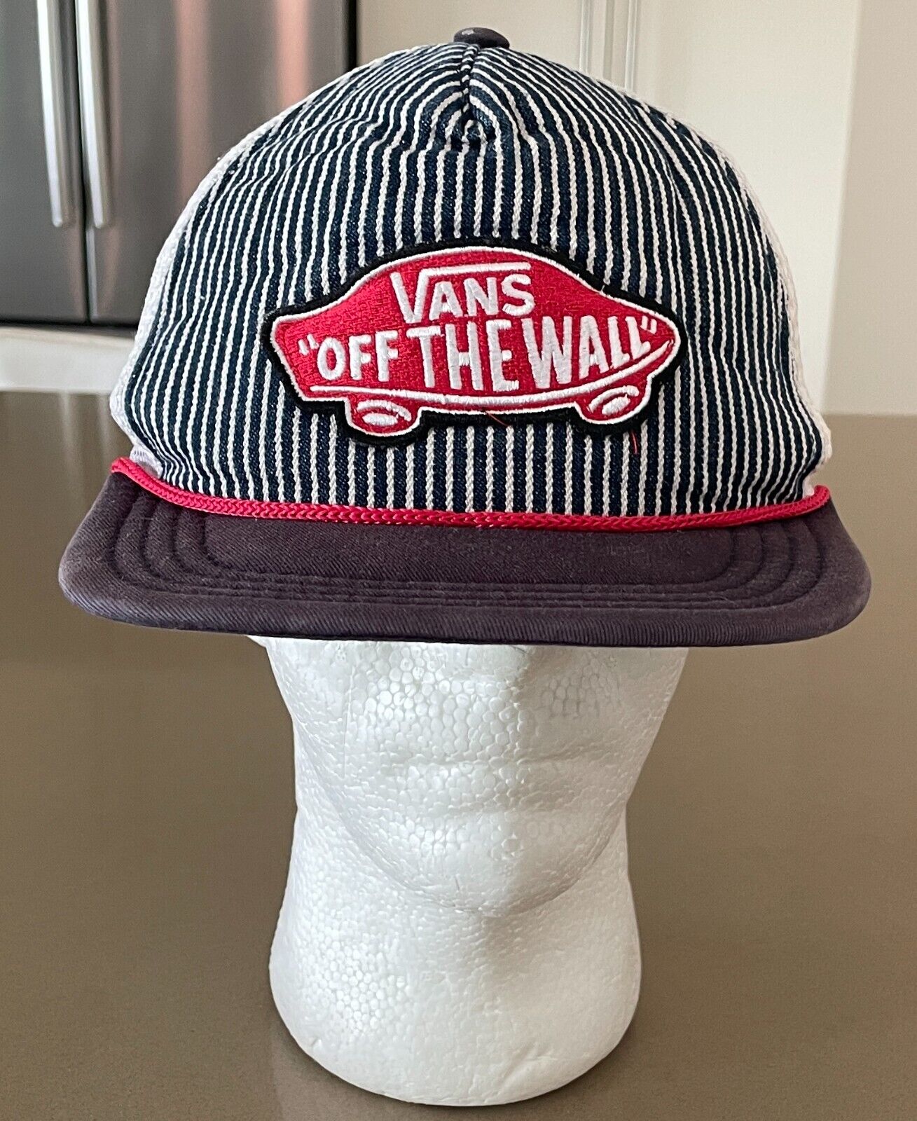 VANS "OFF THE WALL" Snapback Cap Blue White Red Trim Mesh Back Hat One Size