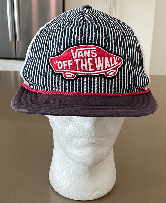 VANS "OFF THE WALL" Snapback Cap Blue White Red Trim Mesh Back Hat One Size
