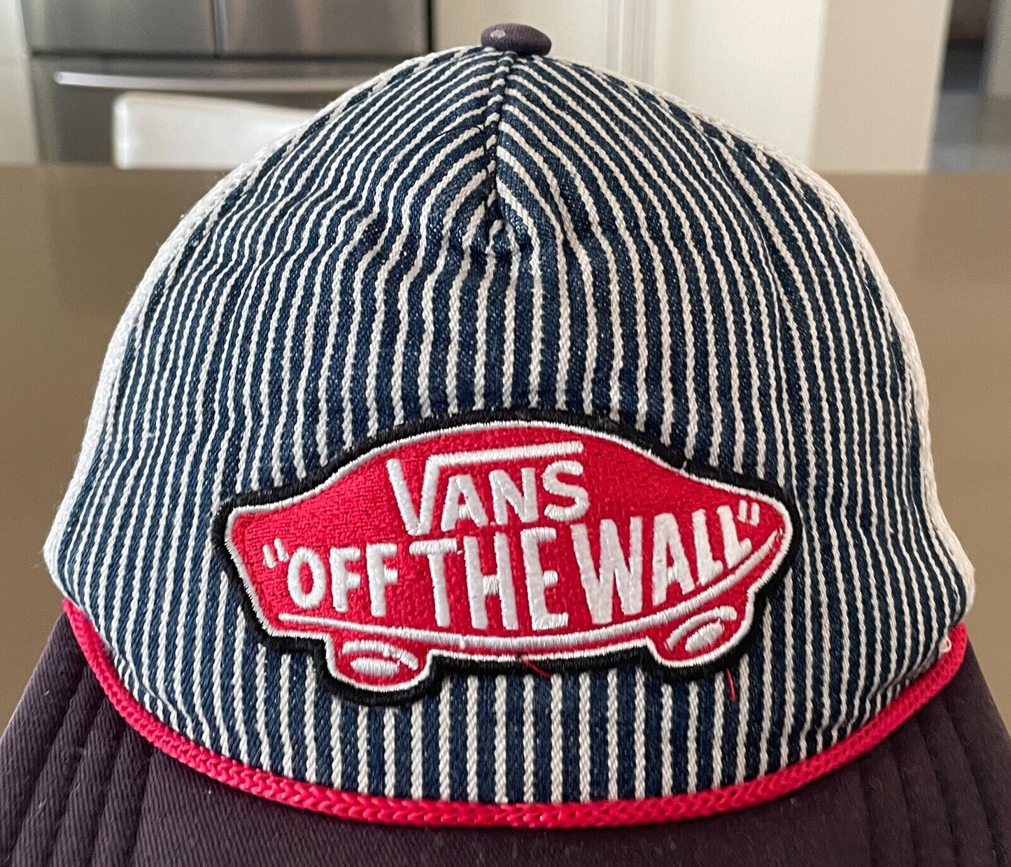 VANS "OFF THE WALL" Snapback Cap Blue White Red Trim Mesh Back Hat One Size