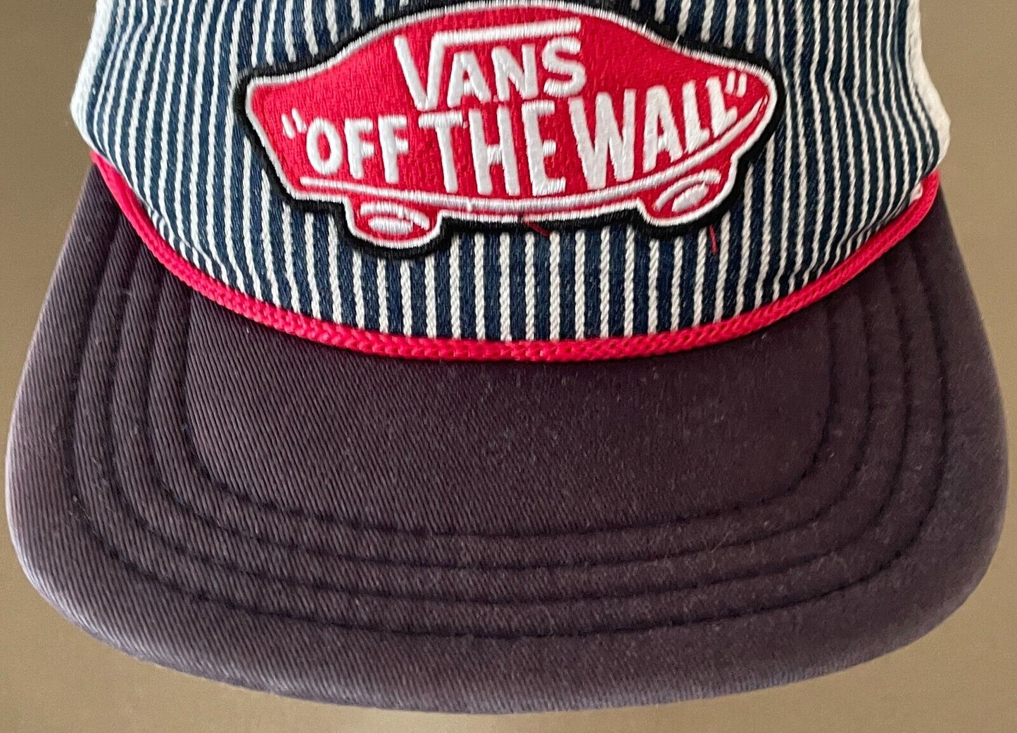 VANS "OFF THE WALL" Snapback Cap Blue White Red Trim Mesh Back Hat One Size