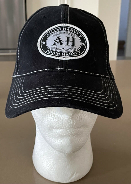 ADAM HARVEY Cap Black & White Stitch Strap Back Curve Brim Hat One Size