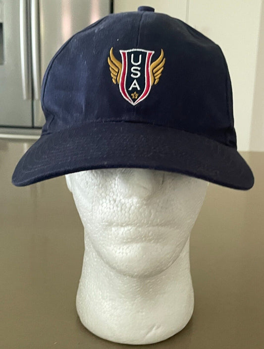 NIKE USA Navy Blue Black Slap Back Metal Slider Baseball Cap Hat Curved Bill NEW