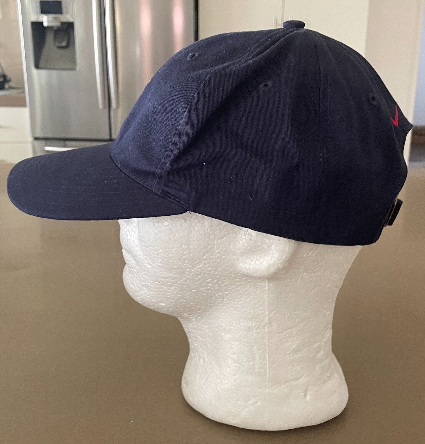 NIKE USA Navy Blue Black Slap Back Metal Slider Baseball Cap Hat Curved Bill NEW