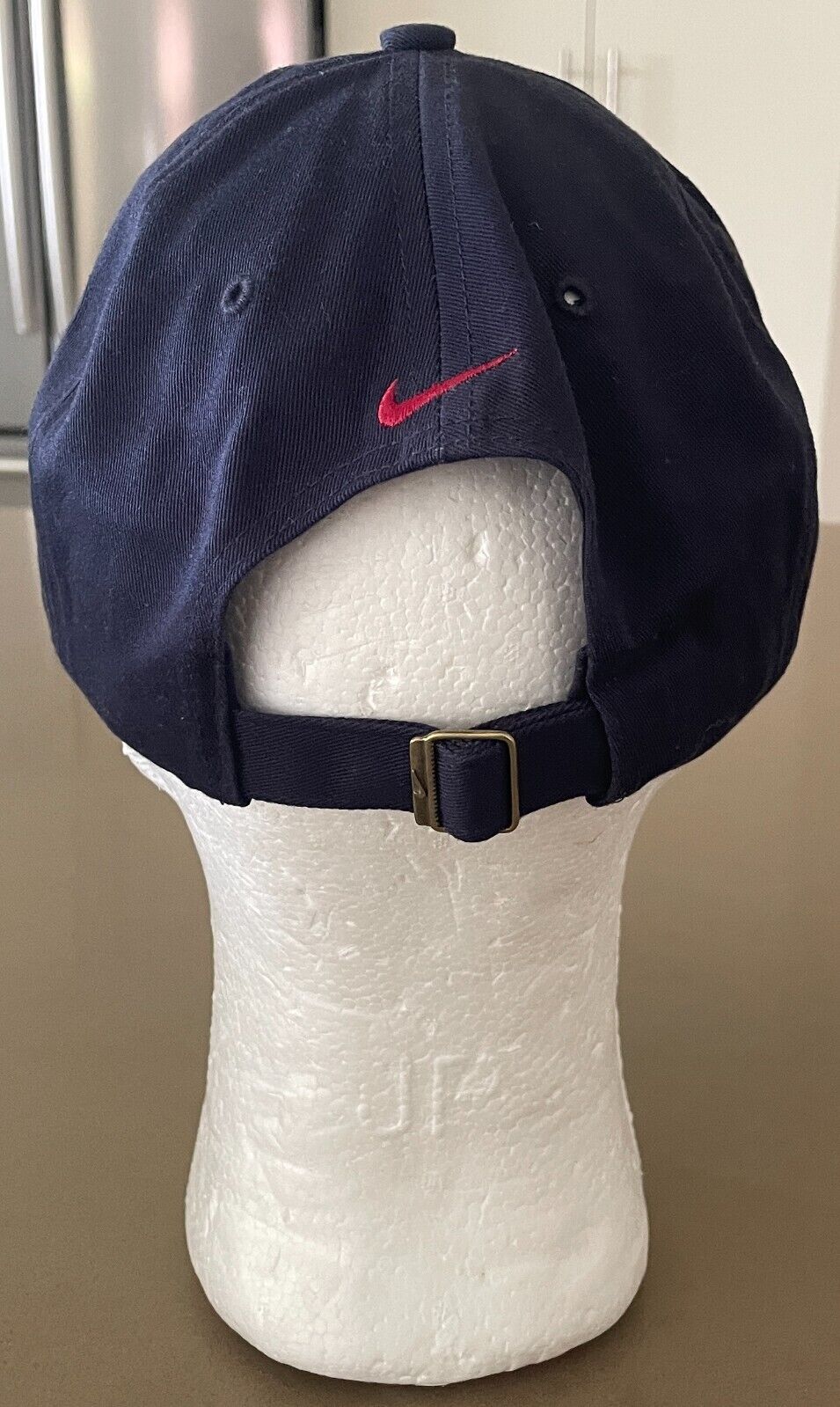NIKE USA Navy Blue Black Slap Back Metal Slider Baseball Cap Hat Curved Bill NEW