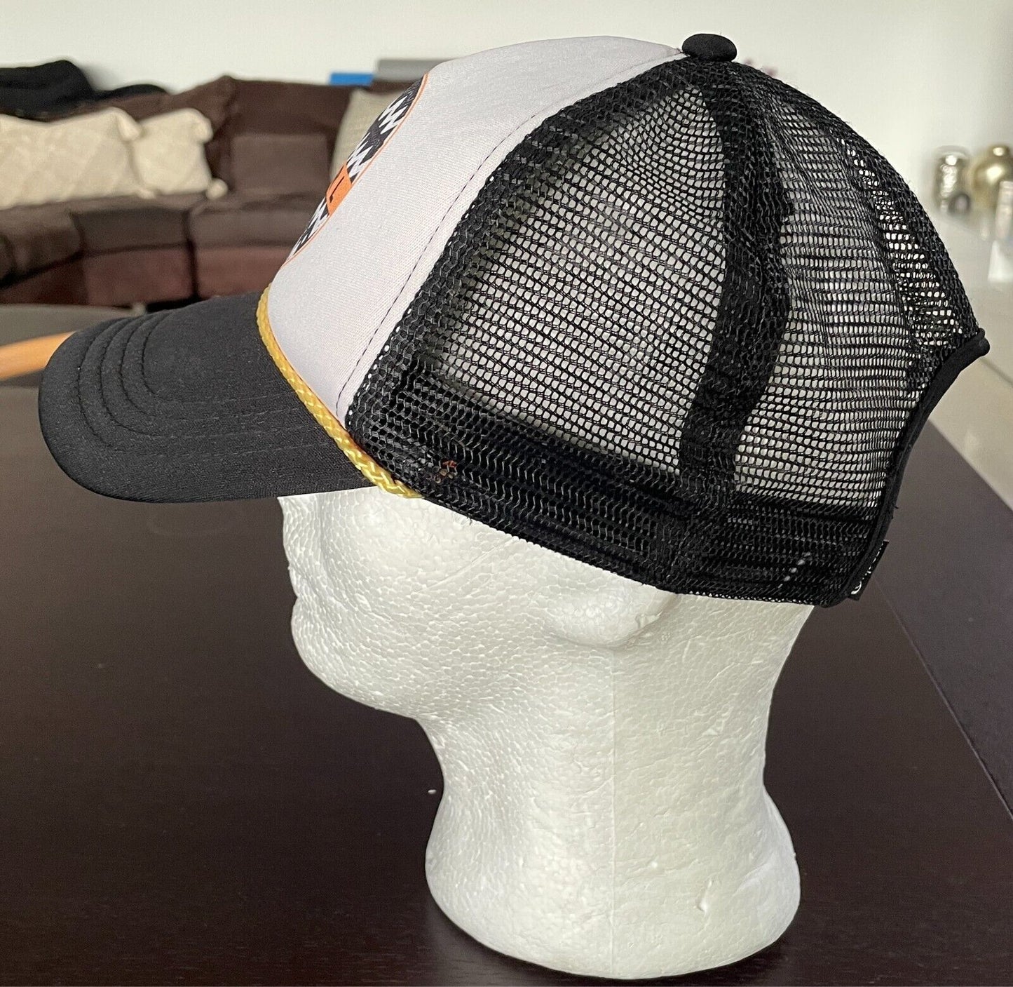 RIPCURL Cap Hat Black Unisex Snapback OSFA 6 Panel Mesh Back Gold Cord Trim