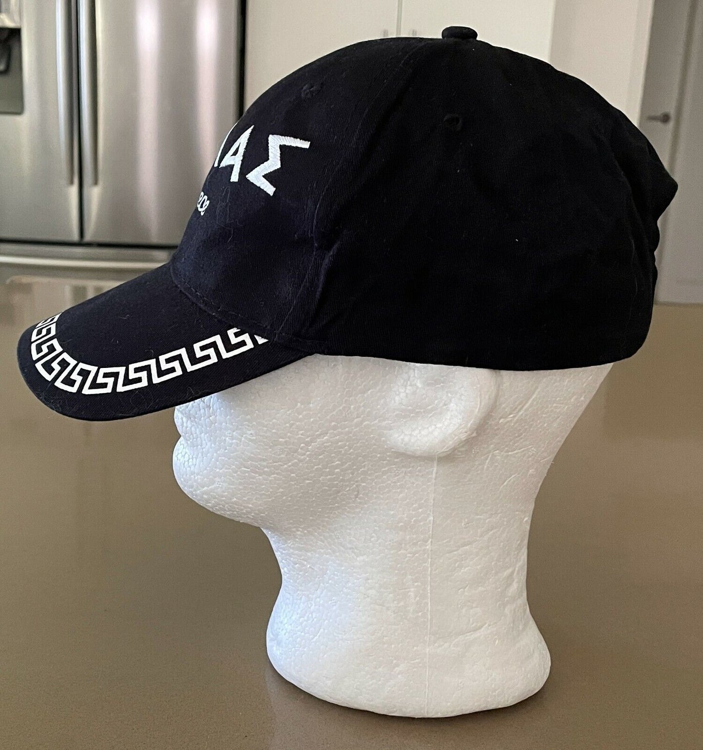 GREECE Baseball Cap Black White Souvenir Curved Bill Hat Hook Loop Flag 58cm NEW
