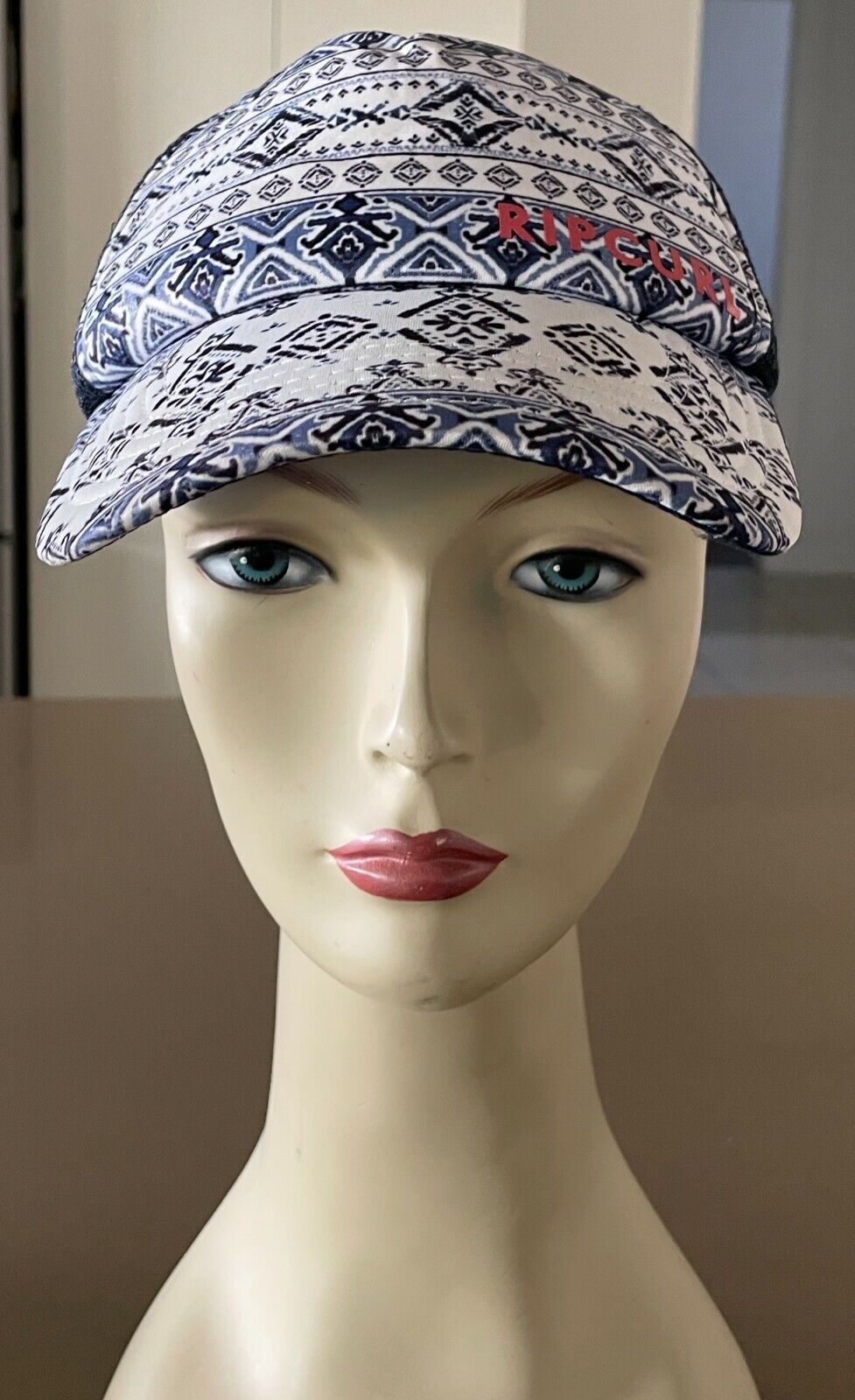 RIP CURL Blue & White Print Mesh Net Truckers Snap Back Cap Hat RIPCURL