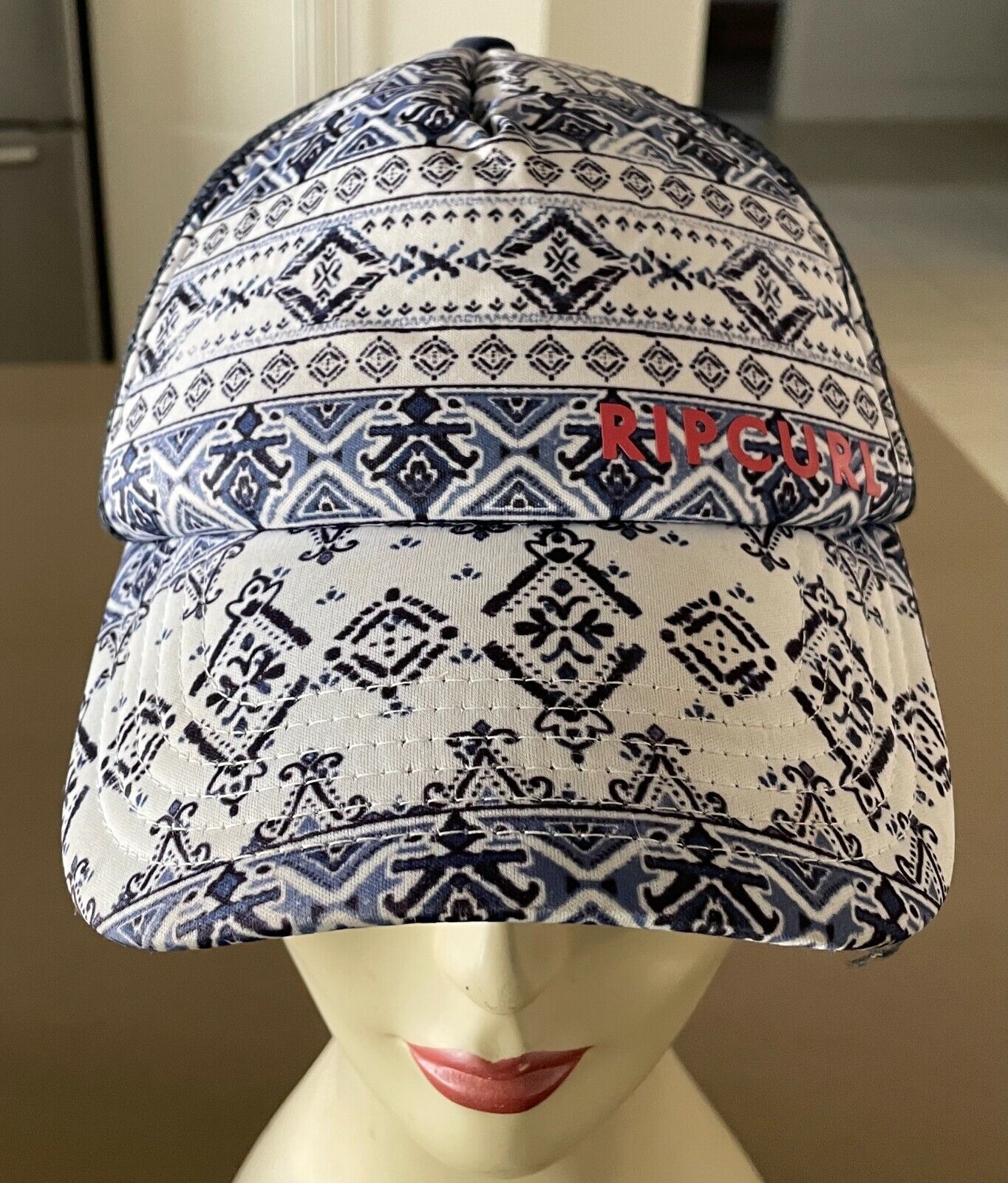 RIP CURL Blue & White Print Mesh Net Truckers Snap Back Cap Hat RIPCURL