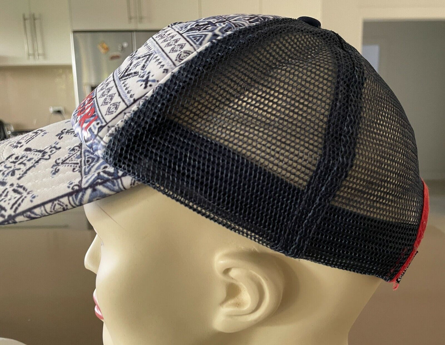 RIP CURL Blue & White Print Mesh Net Truckers Snap Back Cap Hat RIPCURL