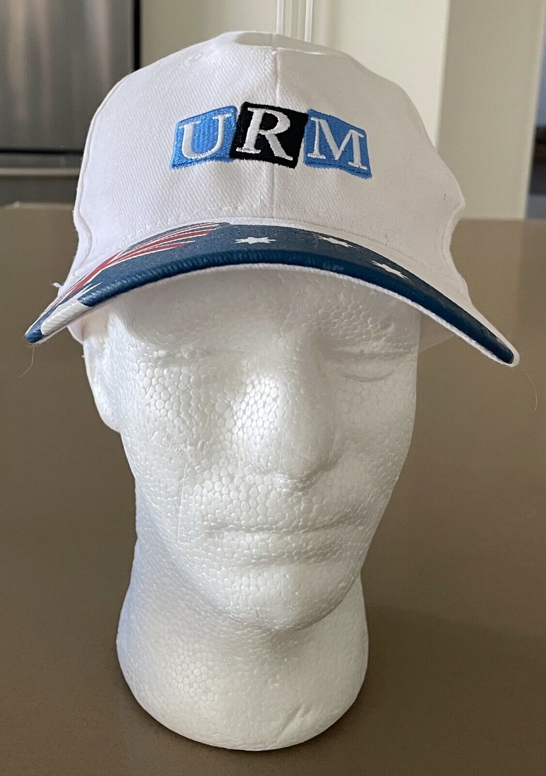 URM Baseball Cap White Adjustable Curved Brim Australian Flag on Visor One Size