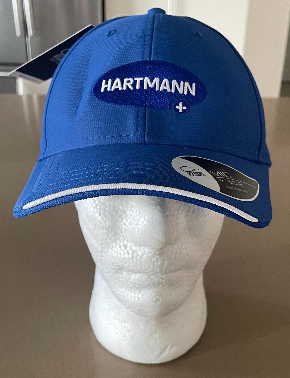 Atlantis HARTMANN+ Baseball Cap Blue & White Trim Mid Visor Hook Loop Adjustable
