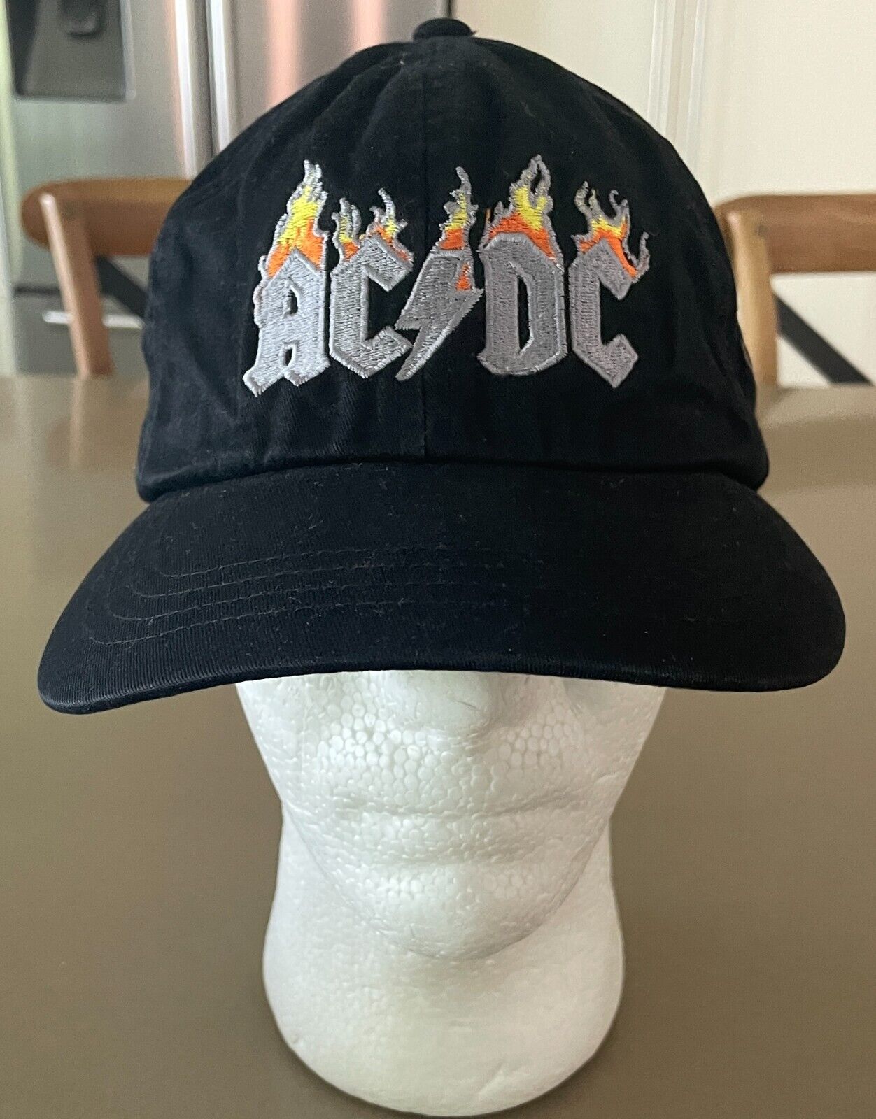 Cap AC/DC Black Hat Adjustable Grey Yellow Orange Embroidered Motif At Crown