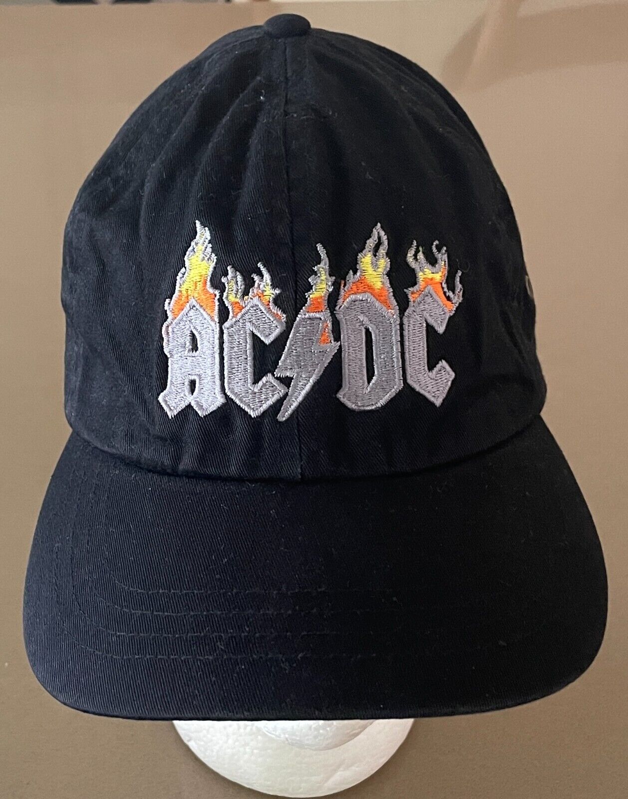 Cap AC/DC Black Hat Adjustable Grey Yellow Orange Embroidered Motif At Crown
