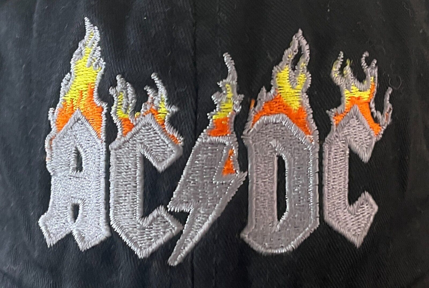 Cap AC/DC Black Hat Adjustable Grey Yellow Orange Embroidered Motif At Crown