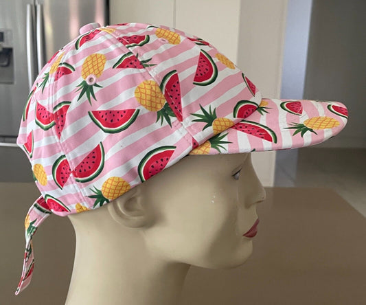 MILLITAGE Baseball Cap Korea Pink White Stripe Pineapple Watermelon Adjustable