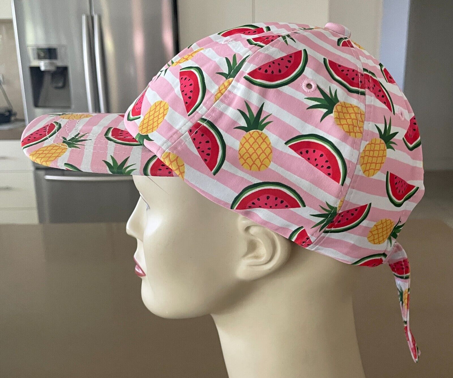 MILLITAGE Baseball Cap Korea Pink White Stripe Pineapple Watermelon Adjustable