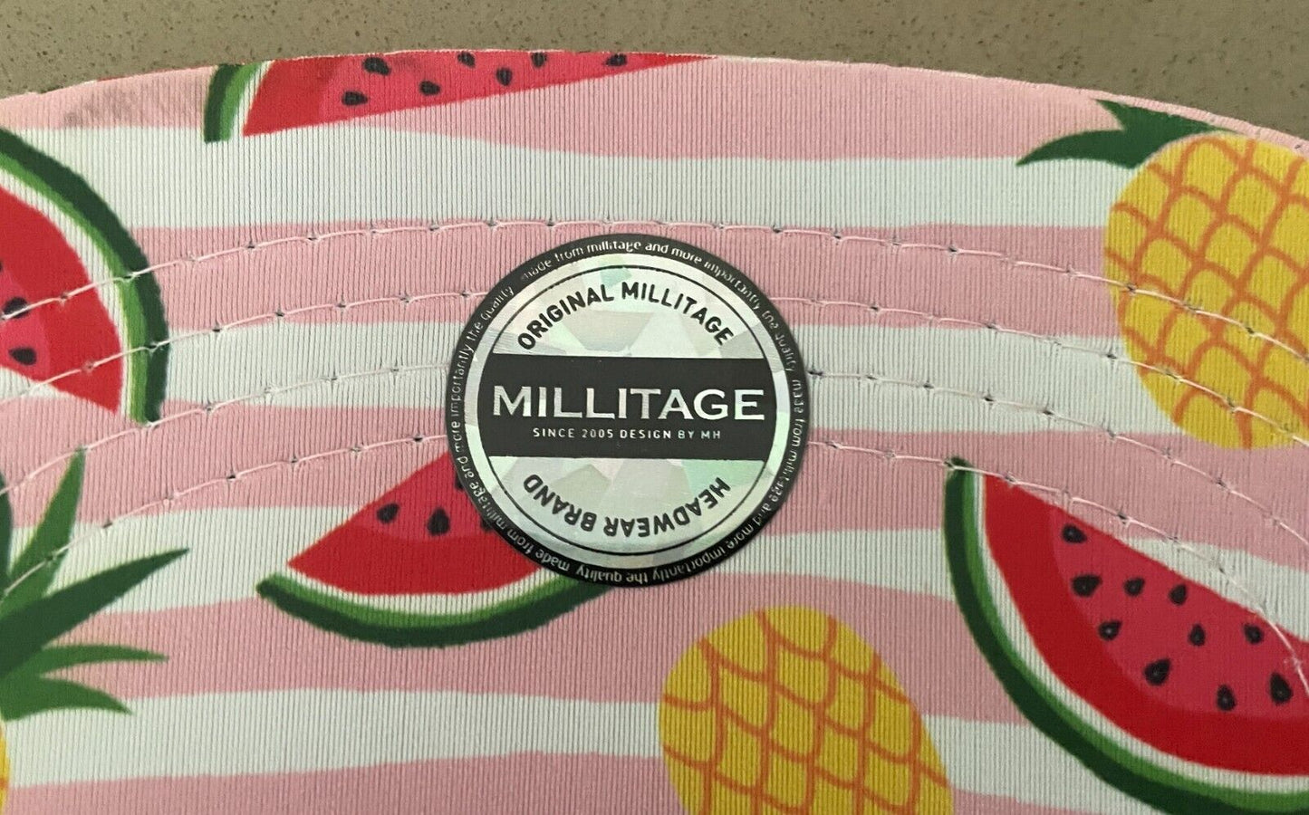 MILLITAGE Baseball Cap Korea Pink White Stripe Pineapple Watermelon Adjustable