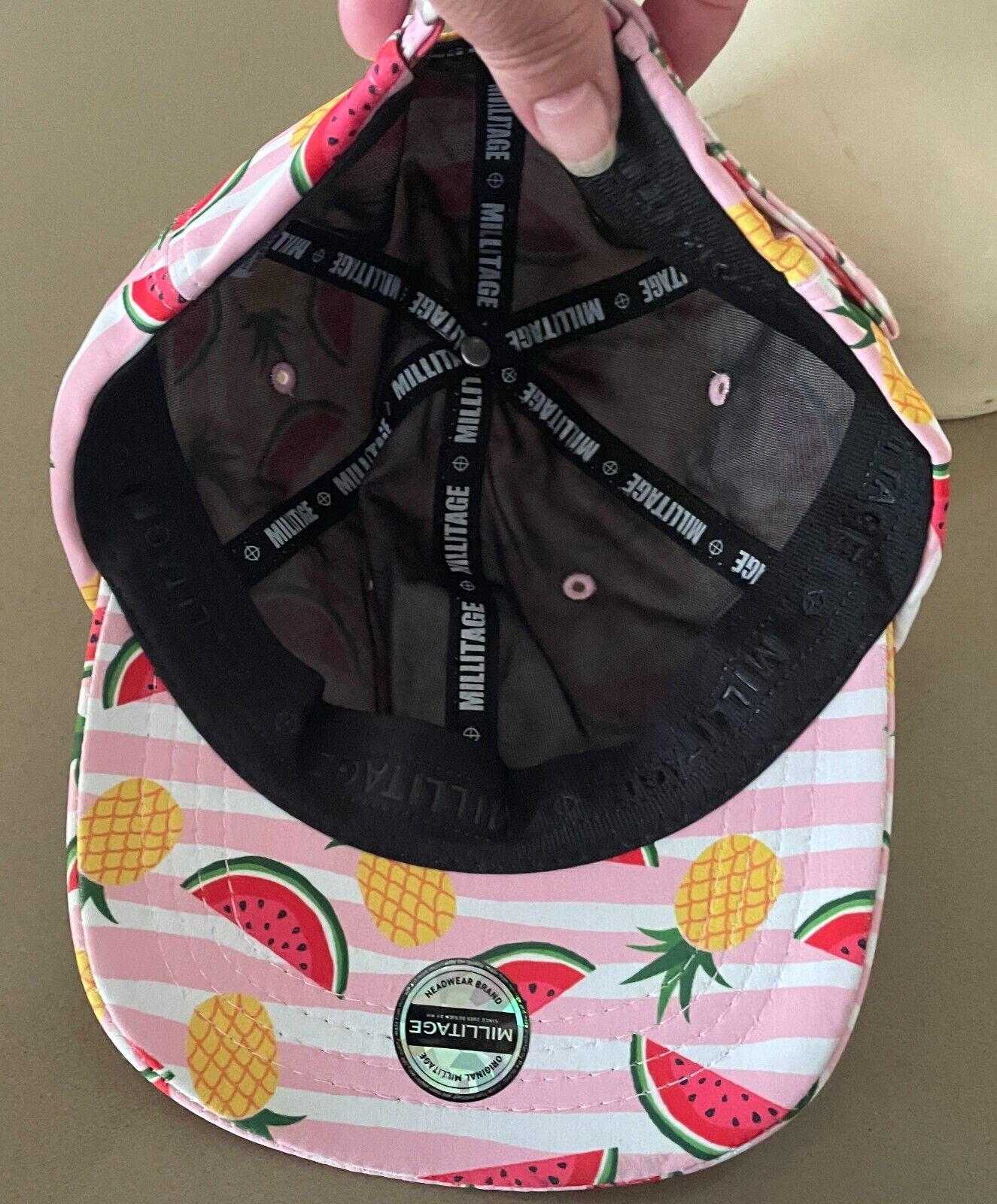 MILLITAGE Baseball Cap Korea Pink White Stripe Pineapple Watermelon Adjustable