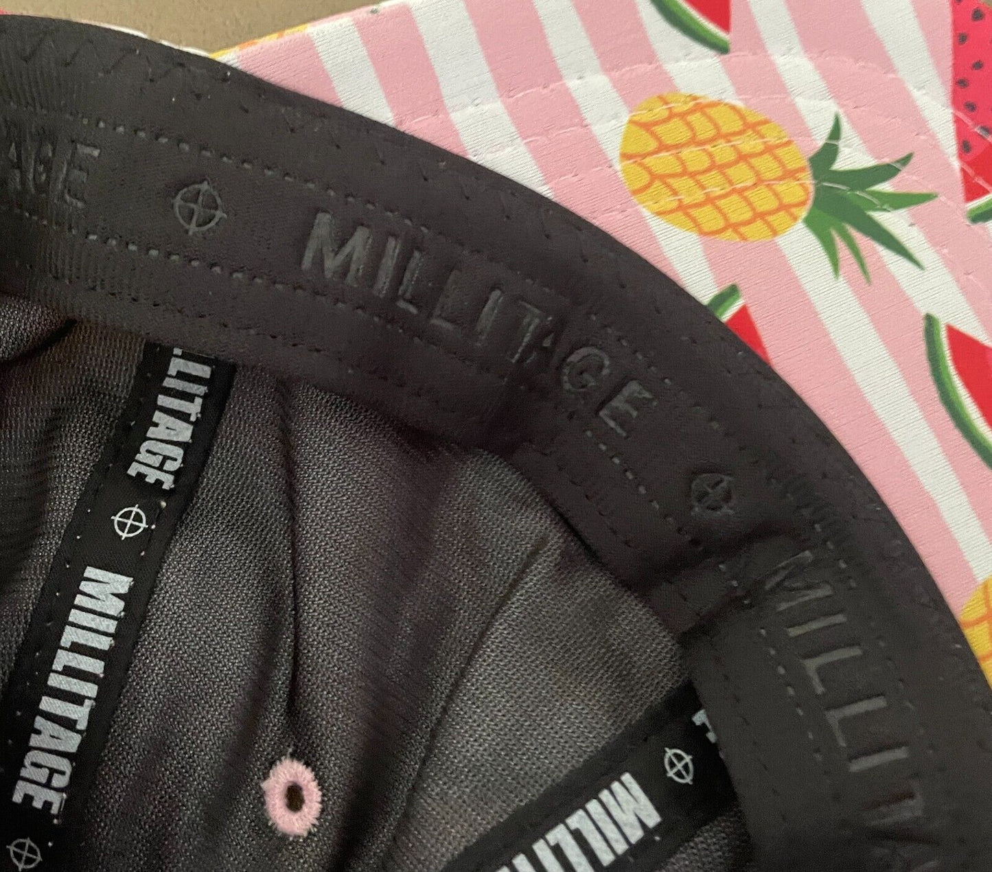 MILLITAGE Baseball Cap Korea Pink White Stripe Pineapple Watermelon Adjustable