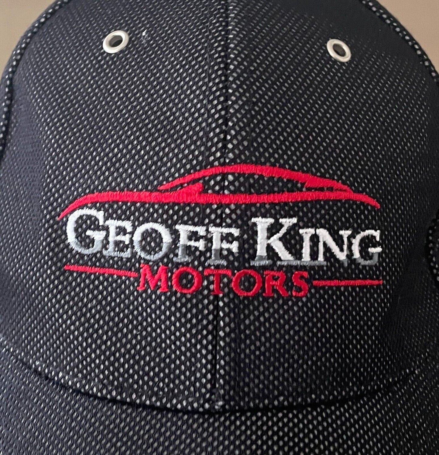 GEOFF KING MOTORS Baseball Cap Black Grey Adjustable One Size Metal Clip Hat
