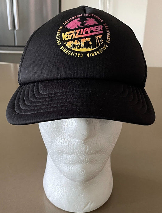VONZIPPER Black Snapback Cap Colour Print at Crown Mesh Back Adjustable One Size