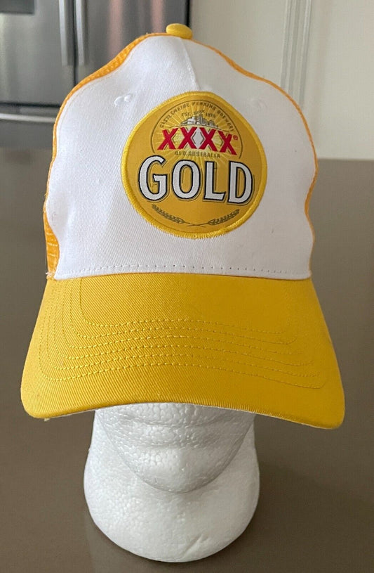 New XXXX Logo Truckers Cap Gold Yellow White Mesh Snap Back 4X YETIMO Beer Hat