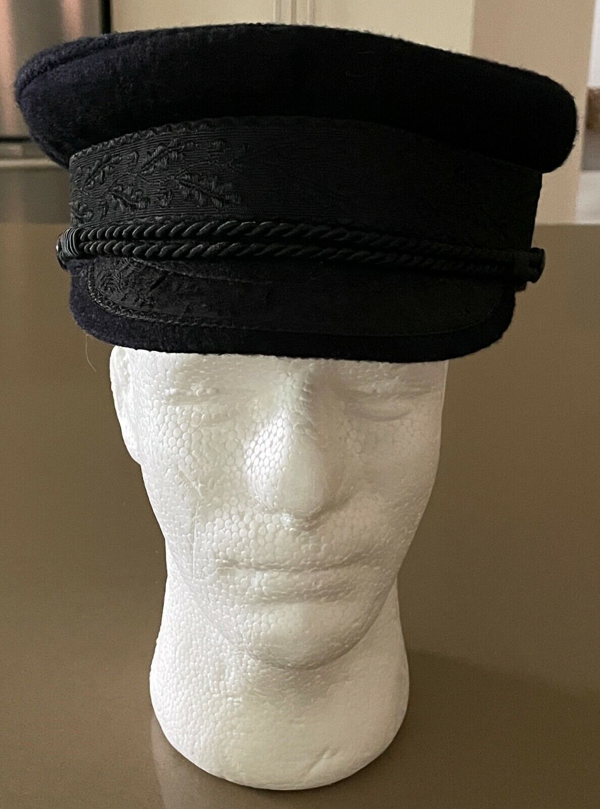 Vintage Echte Prinz-Heinrich Mutze Captain Fisherman Cap  Black Wool German 55cm