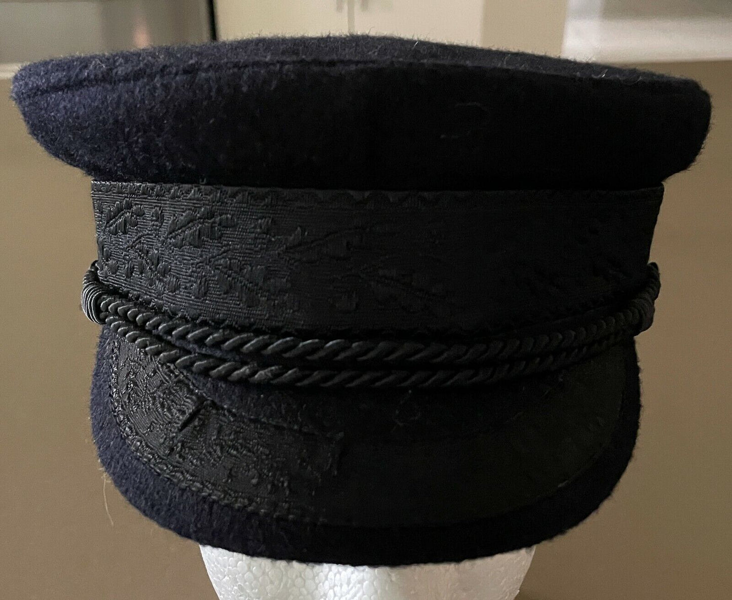 Vintage Echte Prinz-Heinrich Mutze Captain Fisherman Cap  Black Wool German 55cm