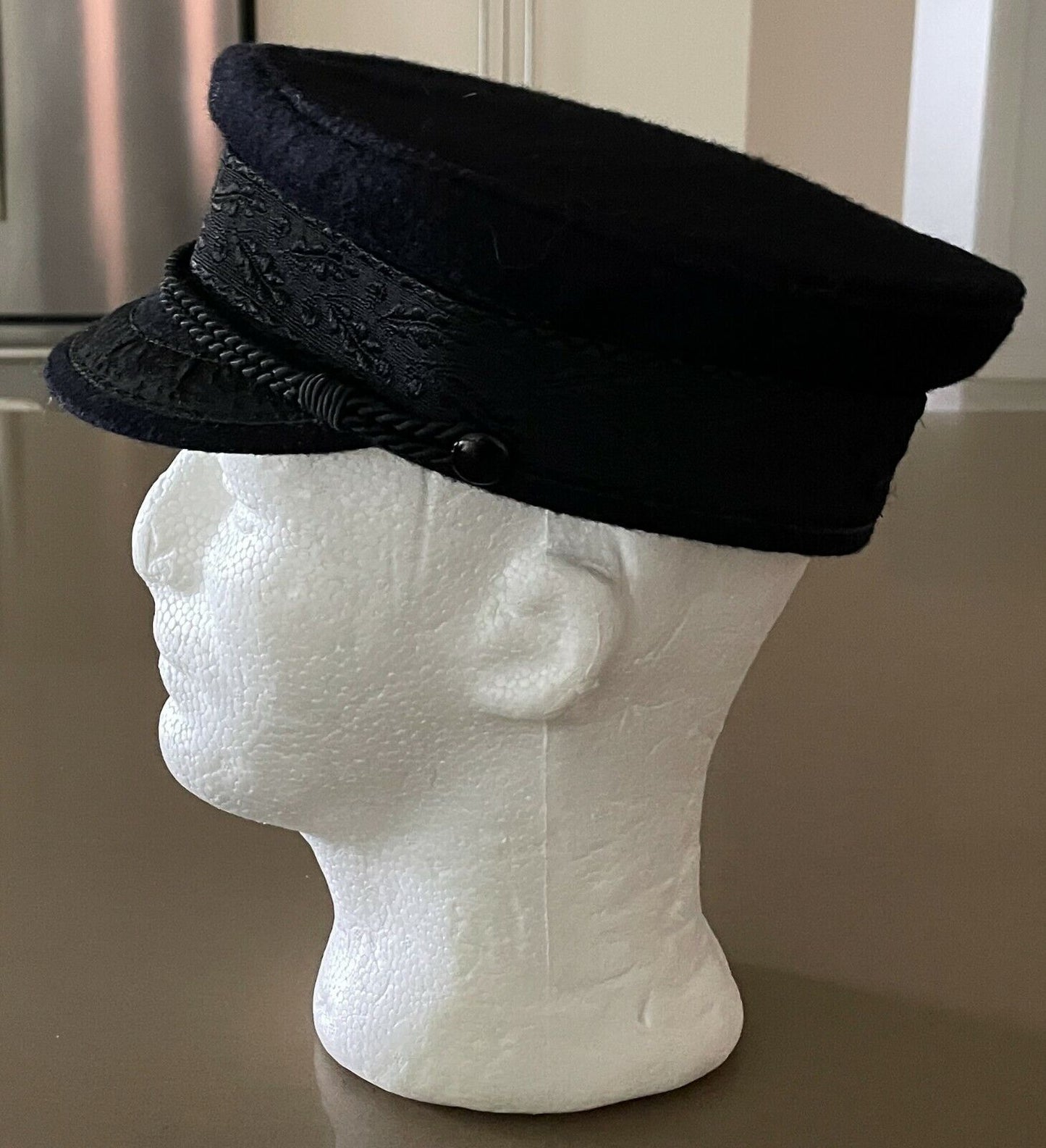Vintage Echte Prinz-Heinrich Mutze Captain Fisherman Cap  Black Wool German 55cm