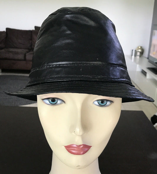 Unisex Bowler Hat Retro Pleather Black Cap Size 54cm Hipster