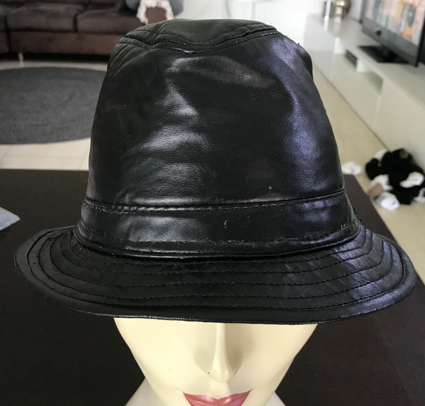 Unisex Bowler Hat Retro Pleather Black Cap Size 54cm Hipster
