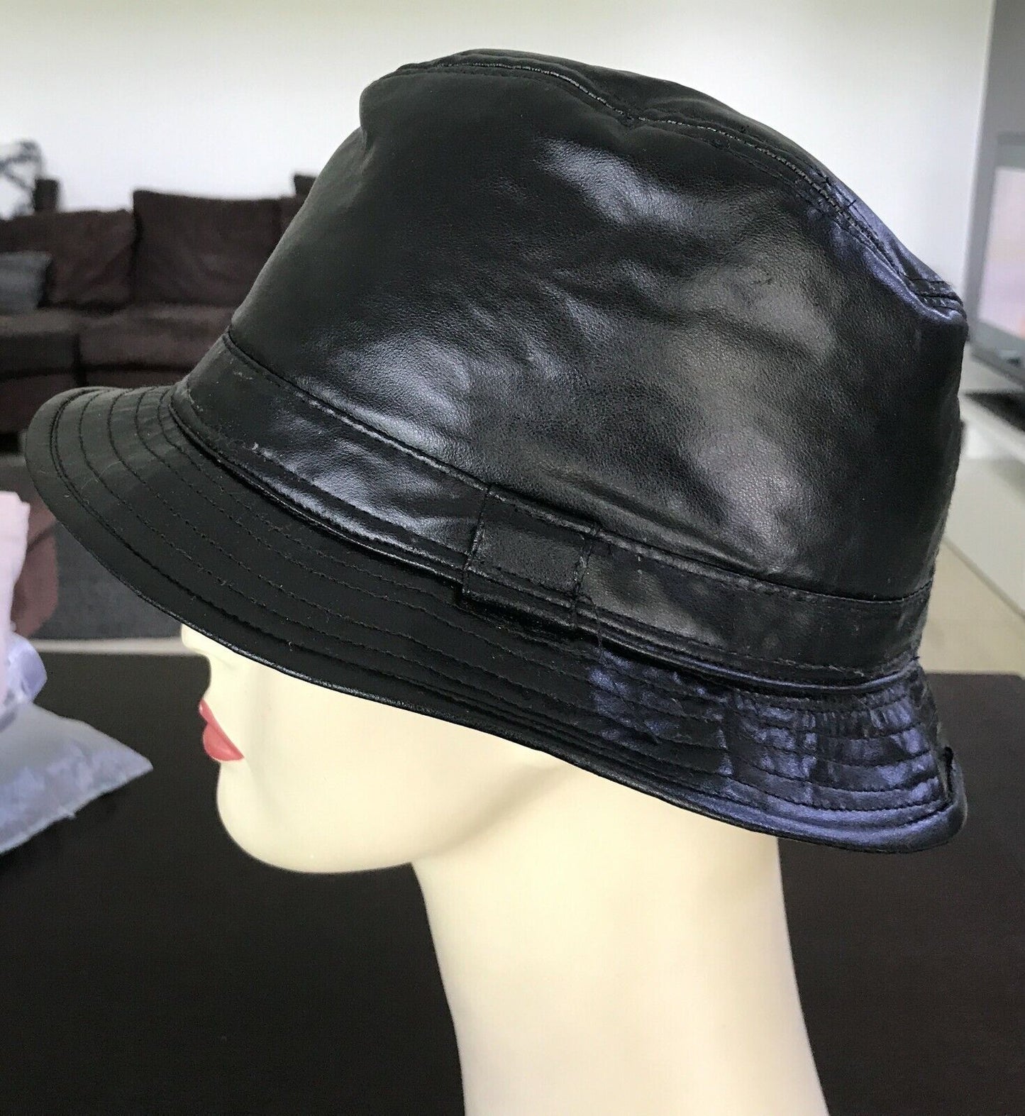 Unisex Bowler Hat Retro Pleather Black Cap Size 54cm Hipster