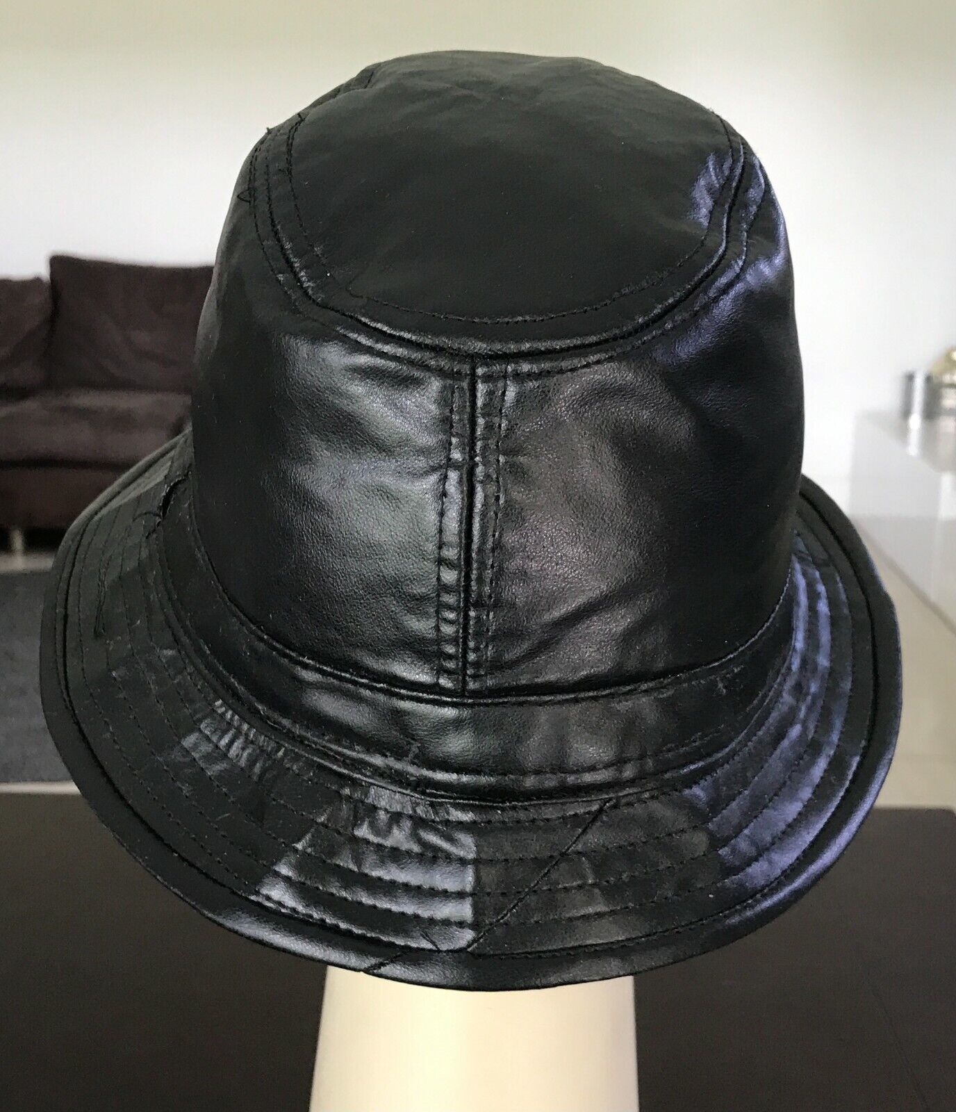 Unisex Bowler Hat Retro Pleather Black Cap Size 54cm Hipster