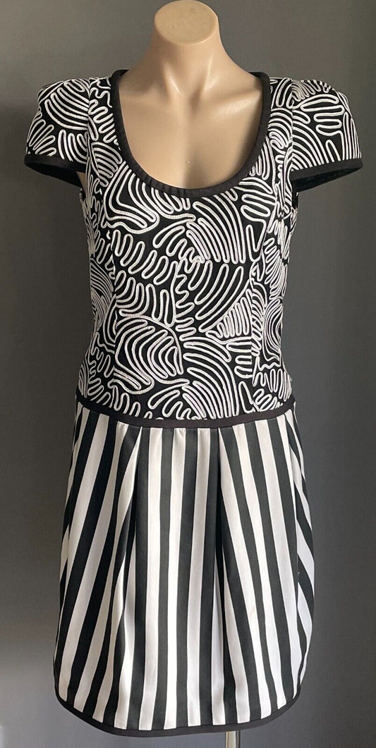 G2 by GEORGE GROSS Drop Waist Dress Black & White Cap Sleeves Dress Size 12