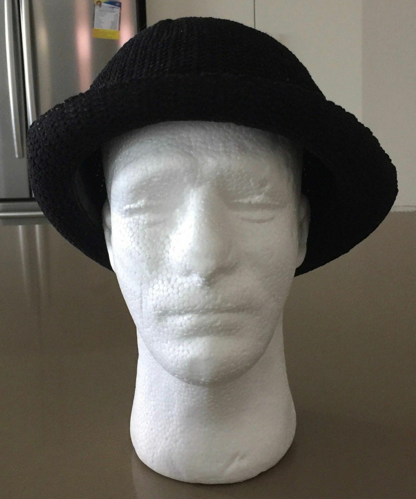 BOWLER HAT 56cm Black Textured Knit Cap Rolled Edge Retro Look Hipster Unisex