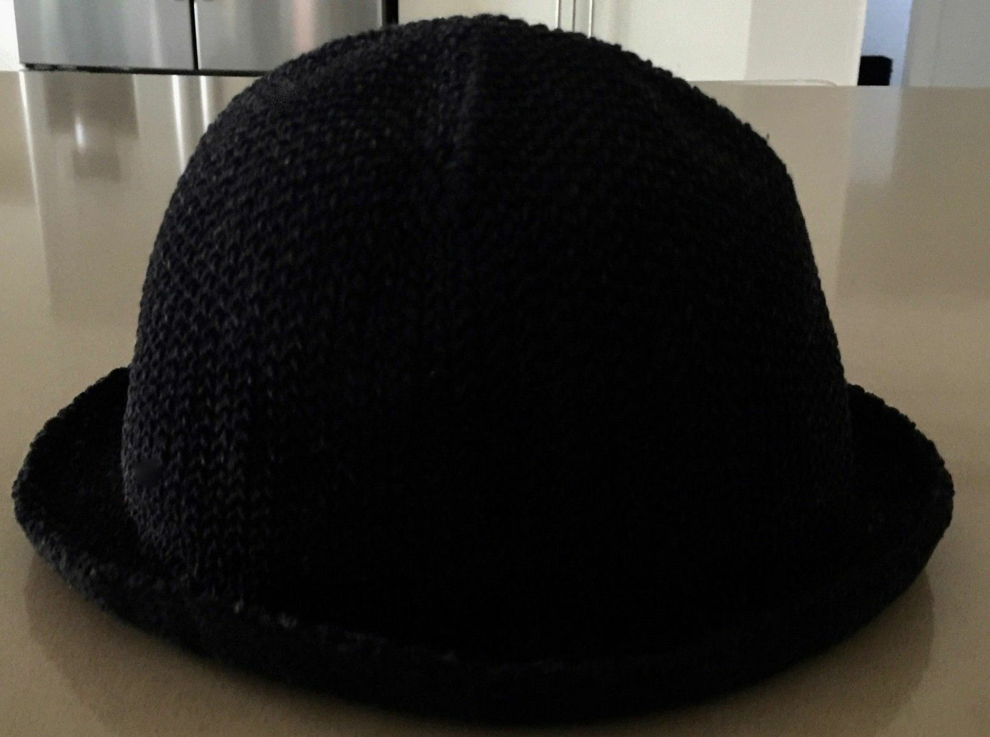 BOWLER HAT 56cm Black Textured Knit Cap Rolled Edge Retro Look Hipster Unisex