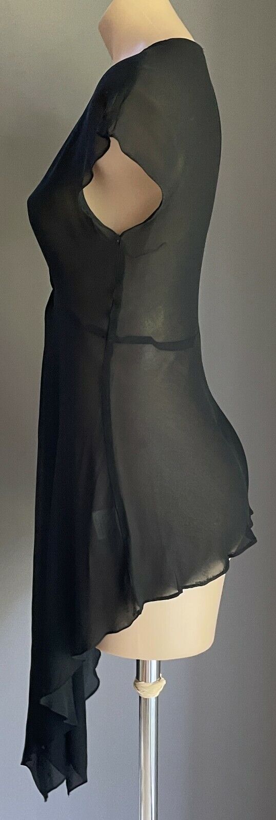 GEORGE Blouse Black Semi Sheer Cap Sleeve Twist Front Long Top Size 10