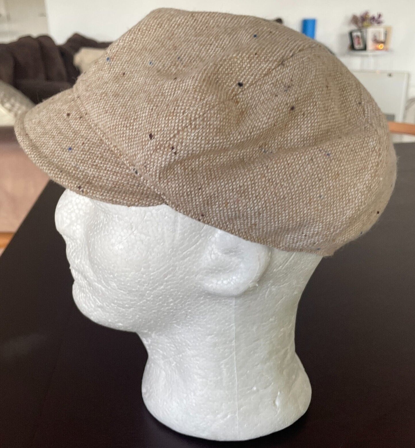 GOLF PUNK Beige Tweed Cap News Boy Style Peak Hat Size OSFA Ivy Wool Blend