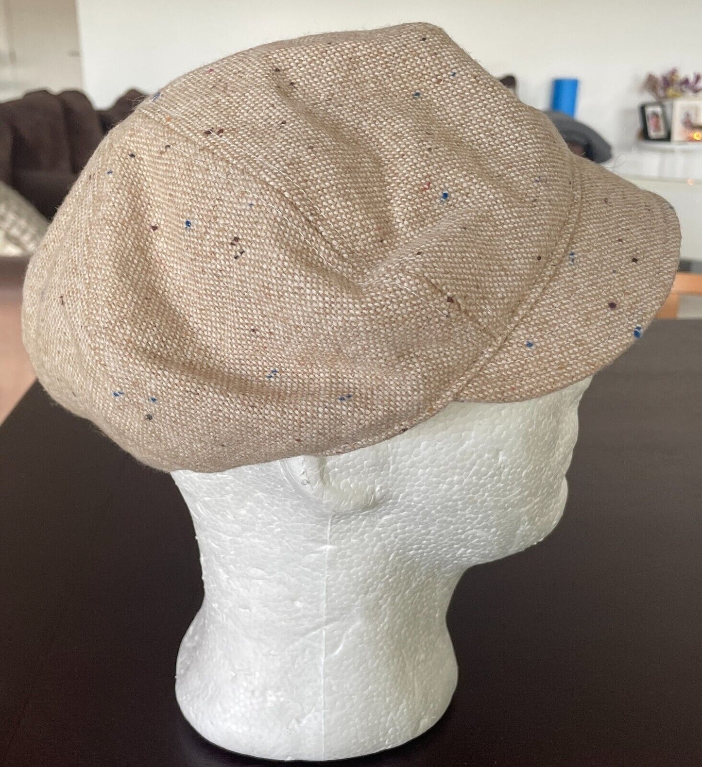 GOLF PUNK Beige Tweed Cap News Boy Style Peak Hat Size OSFA Ivy Wool Blend