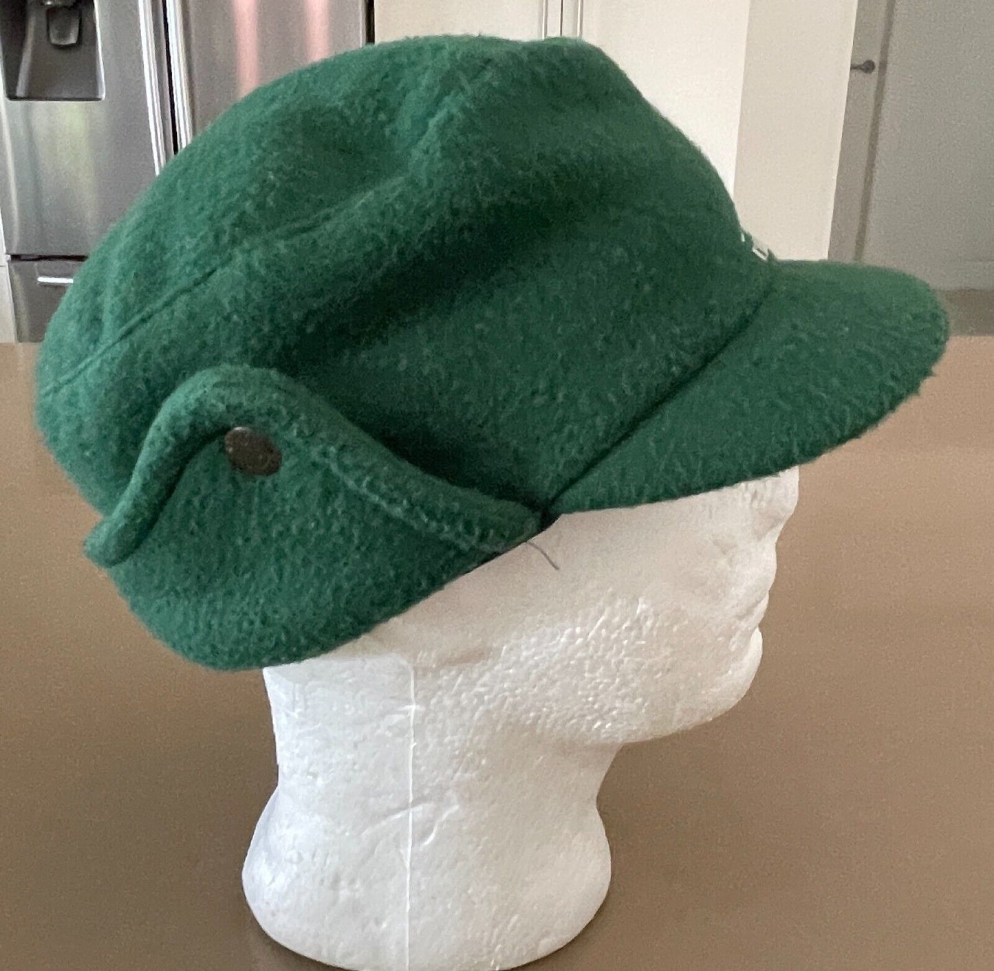 KANGOL Hat Green Shower Proof Cap Ear Flaps Sz 52cm Reversible Black Vintage NEW