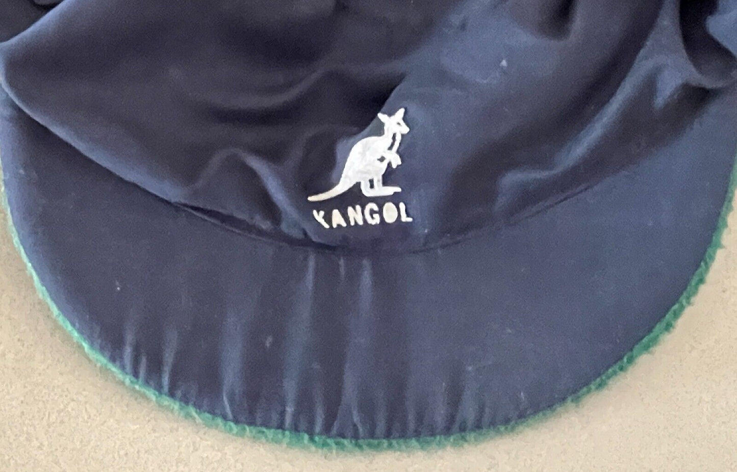 KANGOL Hat Green Shower Proof Cap Ear Flaps Sz 52cm Reversible Black Vintage NEW