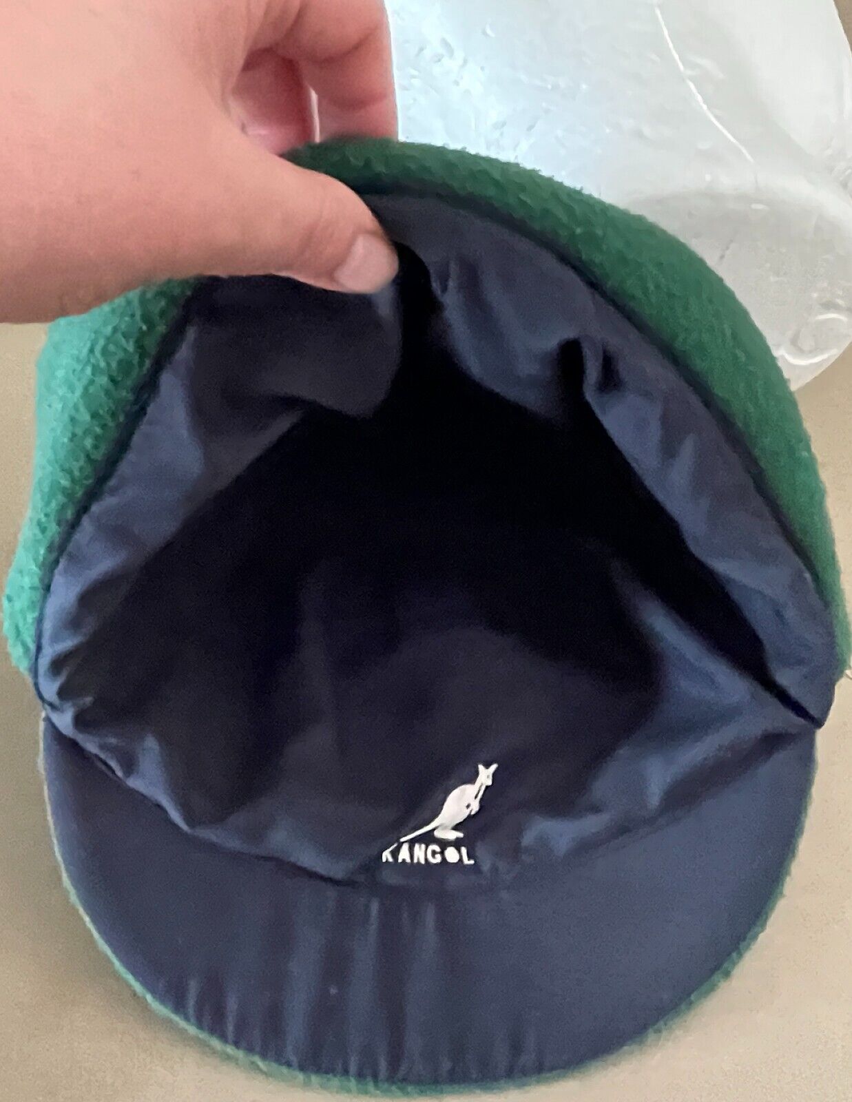 KANGOL Hat Green Shower Proof Cap Ear Flaps Sz 52cm Reversible Black Vintage NEW
