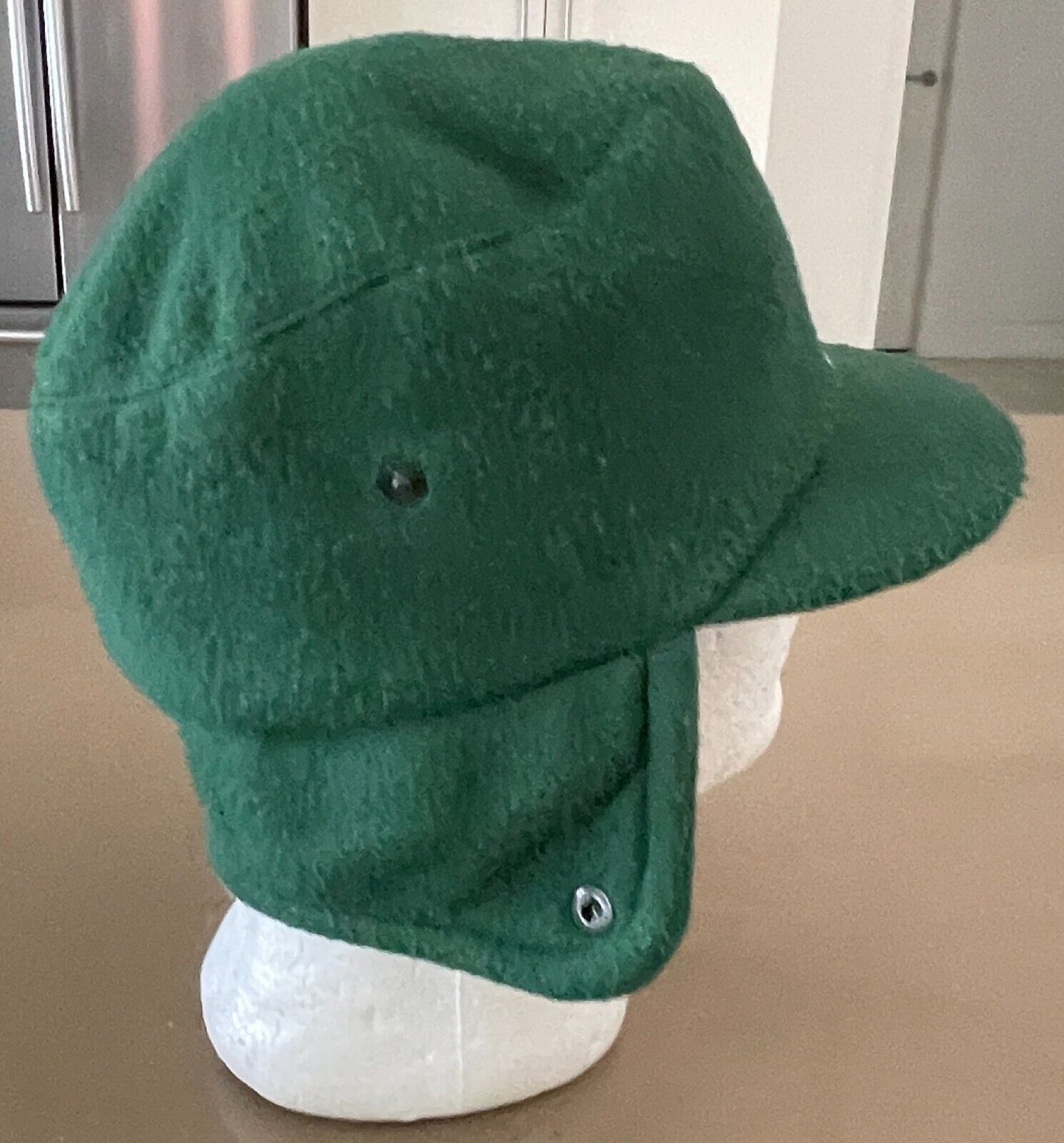 KANGOL Hat Green Shower Proof Cap Ear Flaps Sz 52cm Reversible Black Vintage NEW