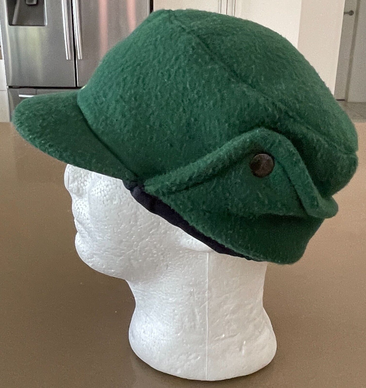 KANGOL Hat Green Shower Proof Cap Ear Flaps Sz 52cm Reversible Black Vintage NEW