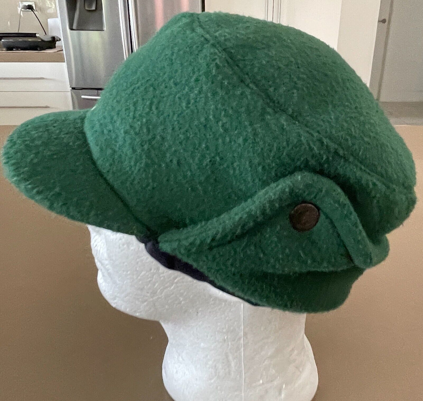 KANGOL Hat Green Shower Proof Cap Ear Flaps Sz 52cm Reversible Black Vintage NEW